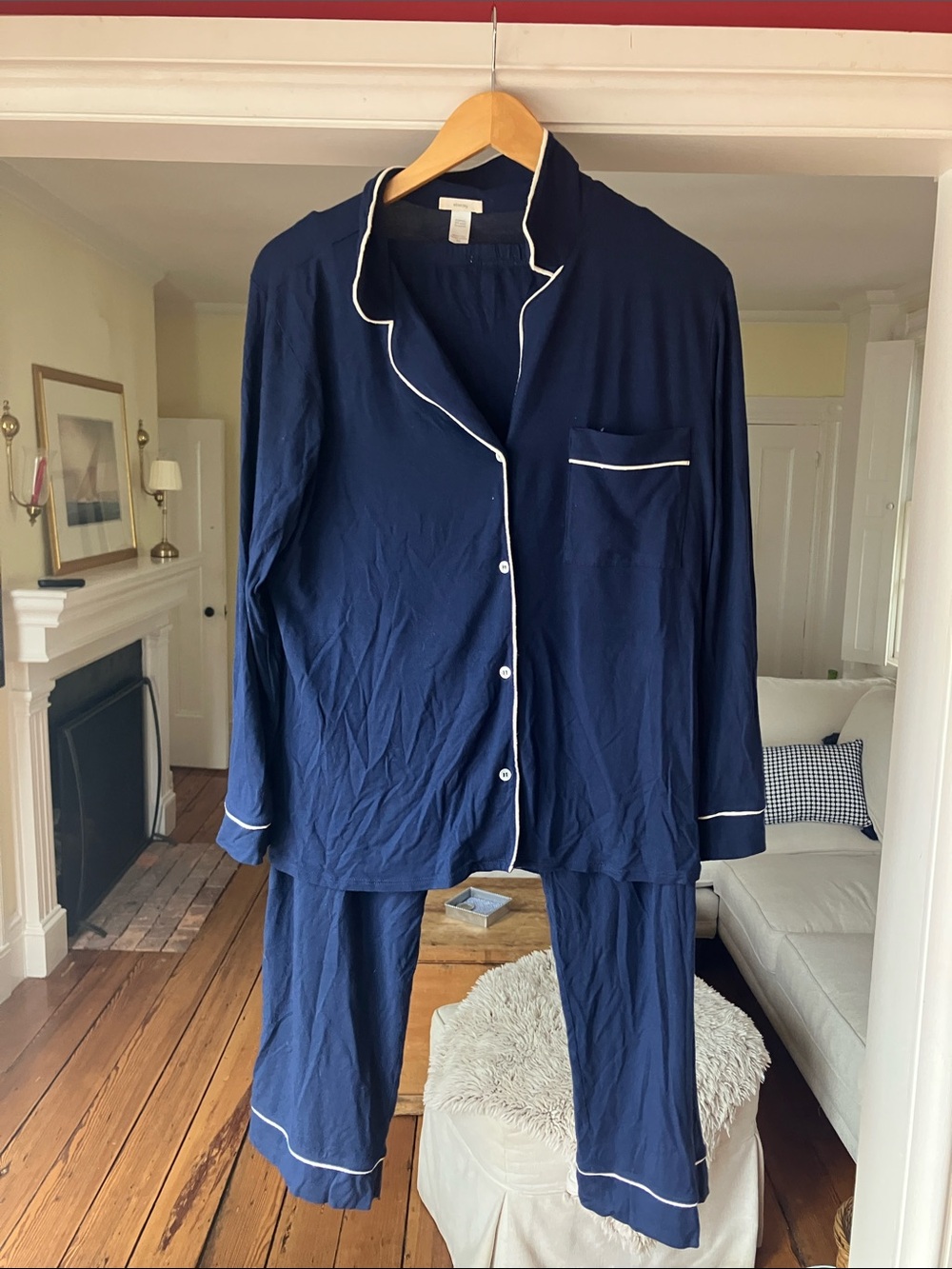 Eberjey Navy Pajama Set with White Trim